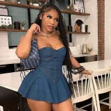 Sexy Wrap Chest Faux Denim Mini Dress FL-YY24094MHO