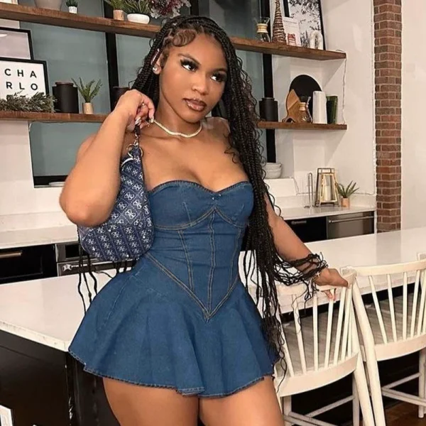 Sexy Wrap Chest Faux Denim Mini Dress FL-YY24094MHO