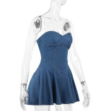 Sexy Wrap Chest Faux Denim Mini Dress FL-YY24094MHO