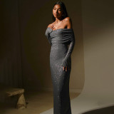 One Shoulder Long Sleeve Maxi Dress FL-YY23592SK