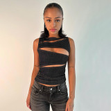 Sexy Hollow Out Sleeveless Tops FL-XY24294MHO