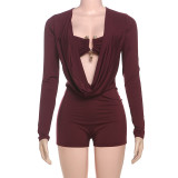 Deep V Neck Solid Color Long Sleeve Romper GZJQ-K24Q62136