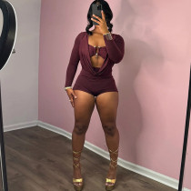 Deep V Neck Solid Color Long Sleeve Romper GZJQ-K24Q62136