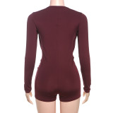 Deep V Neck Solid Color Long Sleeve Romper GZJQ-K24Q62136