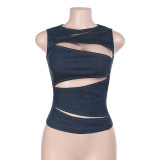 Sexy Hollow Out Sleeveless Tops FL-XY24294MHO