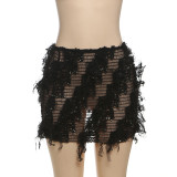 Stripe Tassel Slim Mini Skirts GZJQ-K24J49458