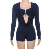 Deep V Neck Solid Color Long Sleeve Romper GZJQ-K24Q62136