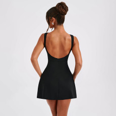 Sleeveless Solid Color Vest Mini Dress FL-YJ24027SK