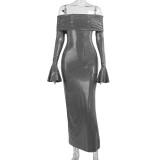 One Shoulder Long Sleeve Maxi Dress FL-YY23592SK