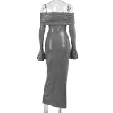One Shoulder Long Sleeve Maxi Dress FL-YY23592SK