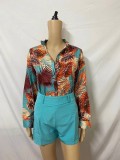 Print Long Sleevel Shirt Two Piece Shorts Set GCNE-888