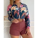 Print Long Sleevel Shirt Two Piece Shorts Set GCNE-888