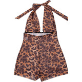 Leopard Print Deep V Neck Skinny Romper GZJQ-K24Q48138