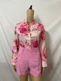 Print Long Sleevel Shirt Two Piece Shorts Set GCNE-888