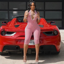 Stripe Backless Tie Up Romper GNZD-51884JHD