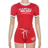 Letter Print Short Sleeve Shorts 2 Piece Set GZJQ-K24S61960
