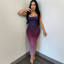 Backless Split Hot Drill Maxi Dress CYA-901907