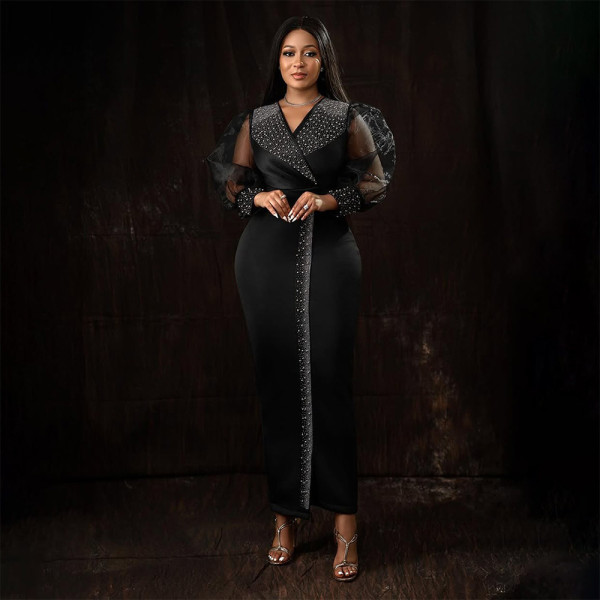 Hot Drill Bubble Sleeve Maxi Dress CYA-901882
