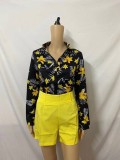 Print Long Sleevel Shirt Two Piece Shorts Set GCNE-888