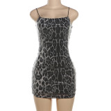 Leopard Print Sequin Sling Mini Dress DLSF-K24D44681