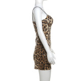 Leopard Print Sequin Sling Mini Dress DLSF-K24D44681