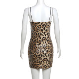 Leopard Print Sequin Sling Mini Dress DLSF-K24D44681