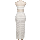 Solid Color Wrap Chest Tops Long Skirts Suit DLSF-K23S37039