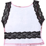 Sleeveless Patchwork Backless Print Lace Tops DLSF-K24B51052