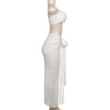 Solid Color Wrap Chest Tops Long Skirts Suit DLSF-K23S37039