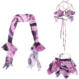 Flare Sleeve Butterfly Print Tassel Three Piece Skirts Set DLSF-K23S33256