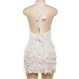 V Neck Backless Solid Mini Dress DLSF-K24D46899