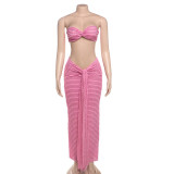 Solid Color Wrap Chest Tops Long Skirts Suit DLSF-K23S37039