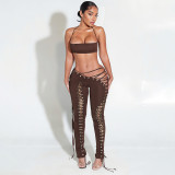 Tie Up Halterneck Vest Bandage Pants Suit DLSF-K24S77149