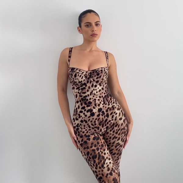 Leopard Print Sling Backless Jumpsuit  DLSF-K24Q59758