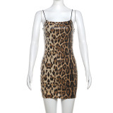 Leopard Print Sequin Sling Mini Dress DLSF-K24D44681