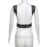 Sleeveless Patchwork Backless Print Lace Tops DLSF-K24B51052