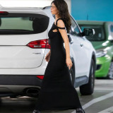 Slash Shoulder Solid Color Slim Maxi Dress DLSF-K24D43826