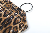 Leopard Print Sequin Sling Mini Dress DLSF-K24D44681