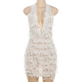 V Neck Backless Solid Mini Dress DLSF-K24D46899