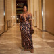 Halterneck Tie Up Leopard Print Maxi Dress DLSF-K24D50823