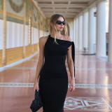 Solid Color Slash Shoulder Maxi Dress DLSF-K24D45400