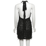 V Neck Backless Solid Mini Dress DLSF-K24D46899