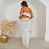 Solid Color Wrap Chest Tops Long Skirts Suit DLSF-K23S37039