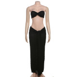 Solid Color Wrap Chest Tops Long Skirts Suit DLSF-K23S37039