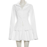 Solid Color Long Sleeve Shirt Two Piece Skirts Set DLSF-K24S51277