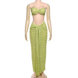 Solid Color Wrap Chest Tops Long Skirts Suit DLSF-K23S37039