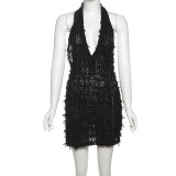V Neck Backless Solid Mini Dress DLSF-K24D46899