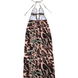 Halterneck Tie Up Leopard Print Maxi Dress DLSF-K24D50823