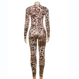 Leopard Print Long Sleeve Tight Jumpsuit DLSF-K24Q59682