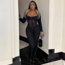 Solid Color See Through Slim Jumpsuit GYME-K23Q40606